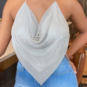 Silver rhinestone sexy halter top